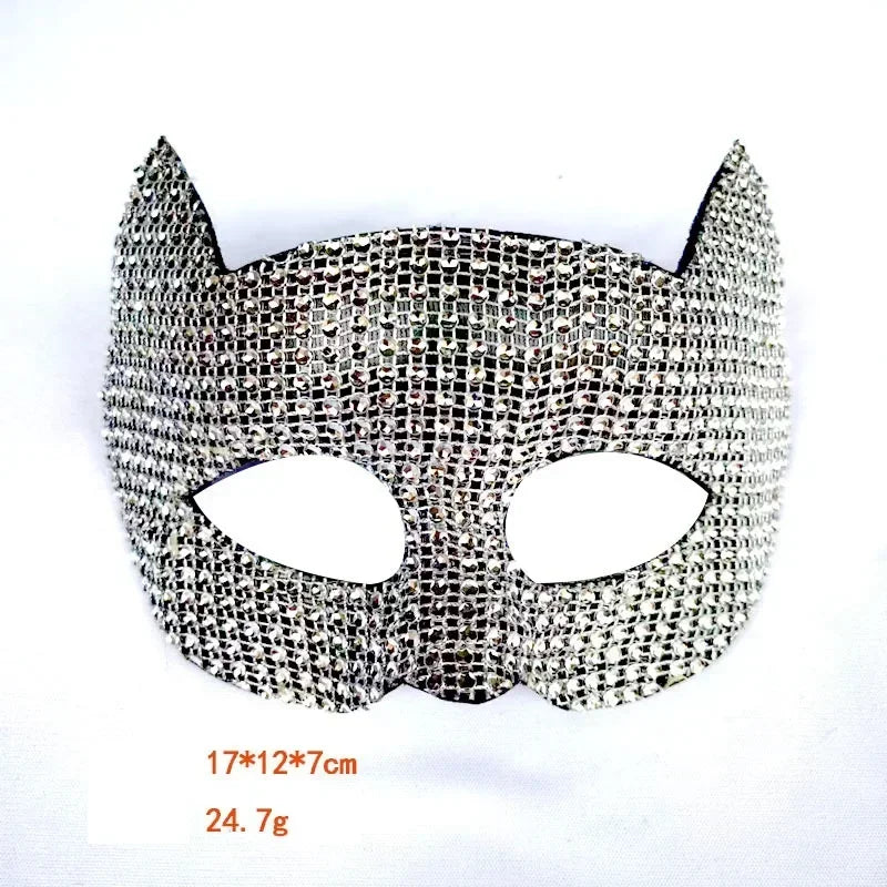 Cat Diamond Mask Sexy Half Face Eye Mask Masquerade Halloween Party Cosplay Mask Costume Props Male Female Role-Playing Toy