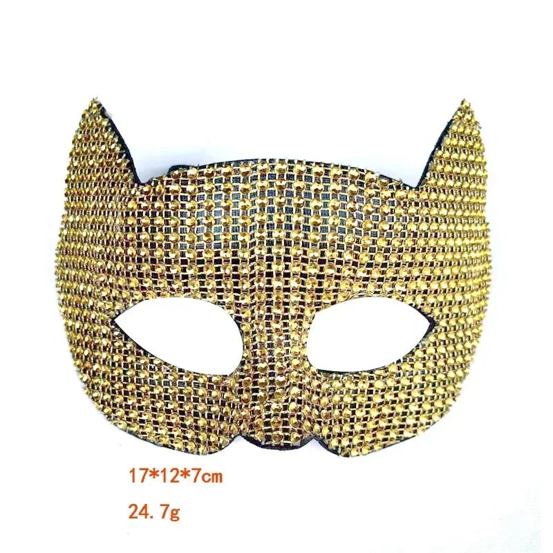 Cat Diamond Mask Sexy Half Face Eye Mask Masquerade Halloween Party Cosplay Mask Costume Props Male Female Role-Playing Toy