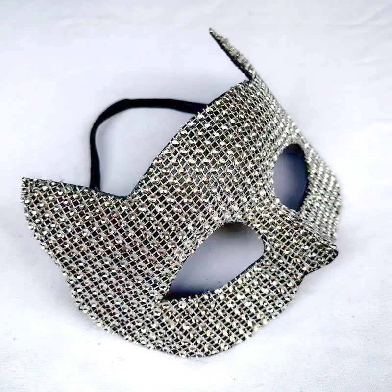 Cat Diamond Mask Sexy Half Face Eye Mask Masquerade Halloween Party Cosplay Mask Costume Props Male Female Role-Playing Toy