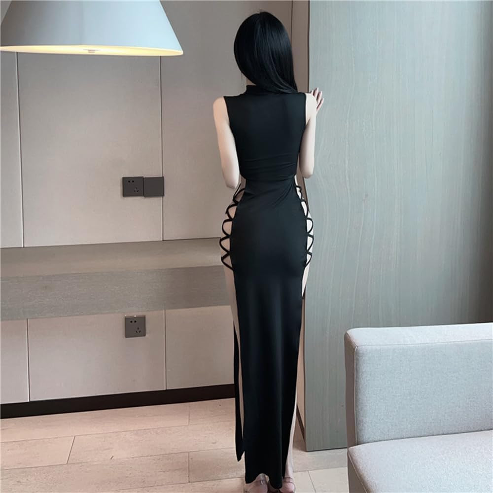 Robe Moulante Sexy Sans Manches Pour Femme - Fente Haute - Robe D'Halloween