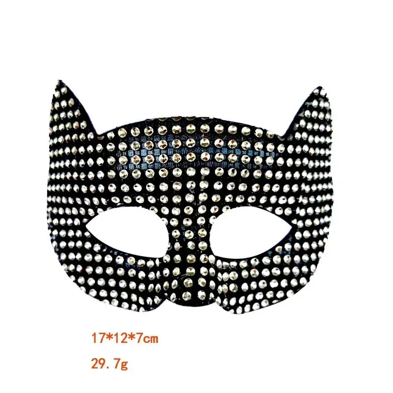 Cat Diamond Mask Sexy Half Face Eye Mask Masquerade Halloween Party Cosplay Mask Costume Props Male Female Role-Playing Toy