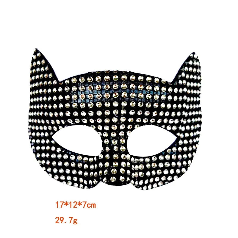 Cat Diamond Mask Sexy Half Face Eye Mask Masquerade Halloween Party Cosplay Mask Costume Props Male Female Role-Playing Toy