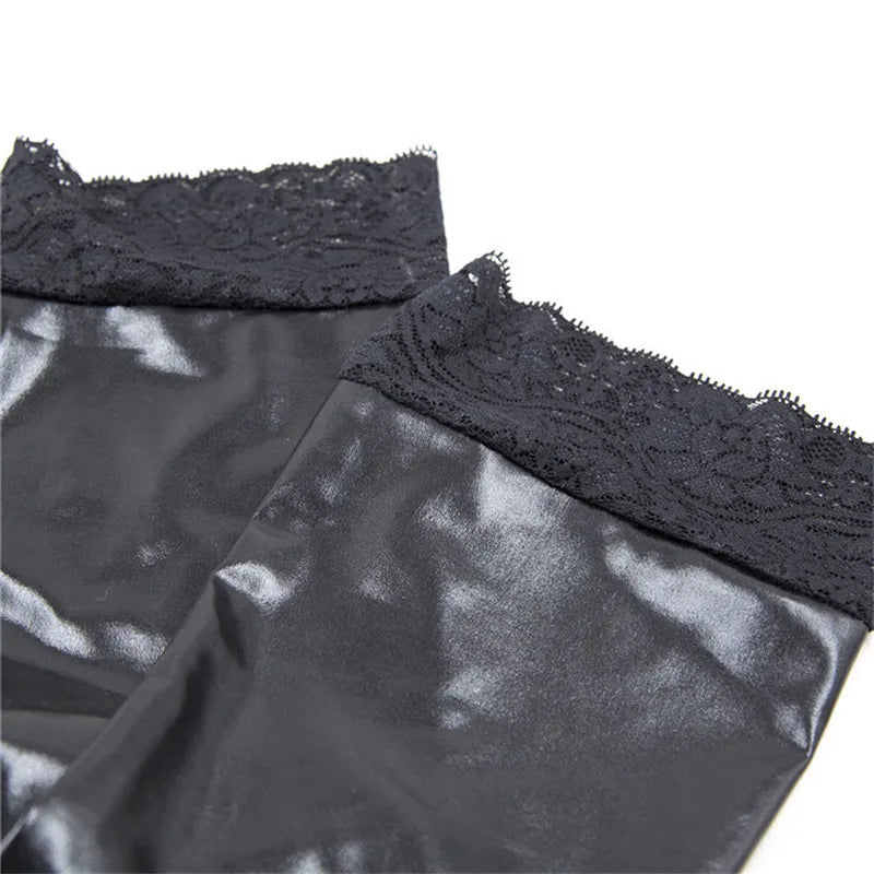 XXL plus Size Thigh High Sexy Stockings for Women Sexy Latex Cosplay Medias Black Leather Clubwear over Knee Silicone Stockings