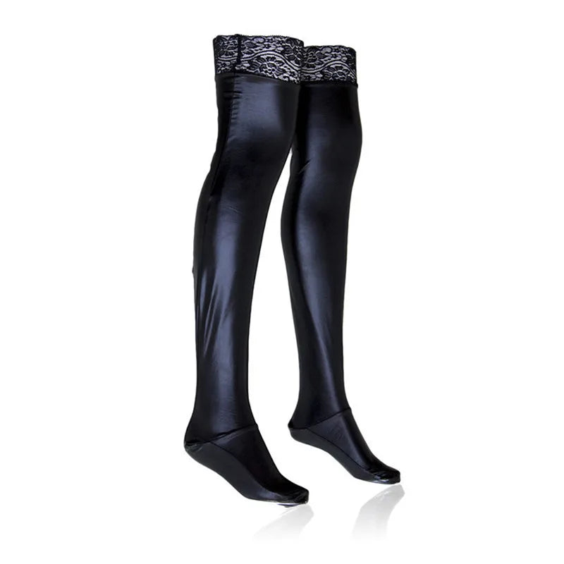 XXL plus Size Thigh High Sexy Stockings for Women Sexy Latex Cosplay Medias Black Leather Clubwear over Knee Silicone Stockings